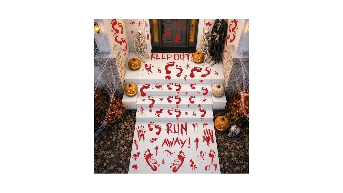 67 Pcs Halloween Decor, Bloody Footprints Halloween Window Clings For