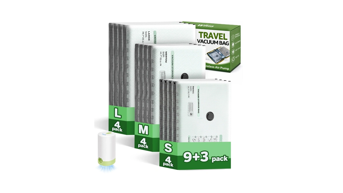 9+3 Packs Vacuum Bags For Travel With Rechargeable Pump, 3