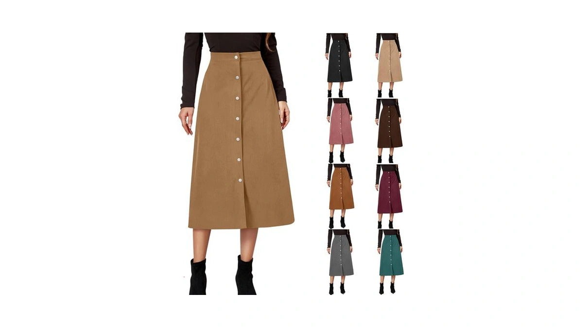 Corduroy Skirt Women Dressy Casual High Waisted Button Down Midi