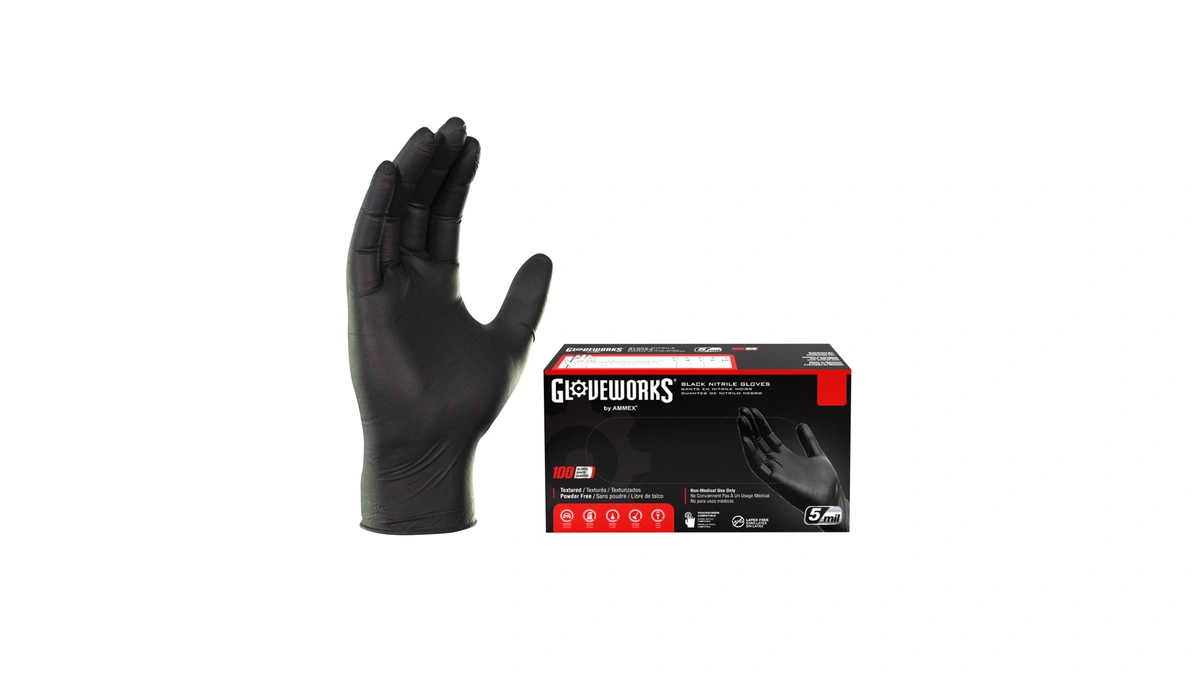 Gloveworks Black Nitrile Gloves 5 Mil Disposable For Food Service,