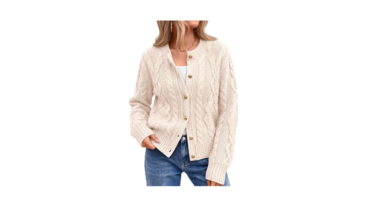 Trendy Queen Cable Knit Cardigan Sweaters For Women Cream M