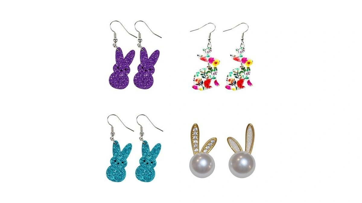 Easter Earrings, Bunny Design Holiday Jewelry Collection For Women, 4-pair