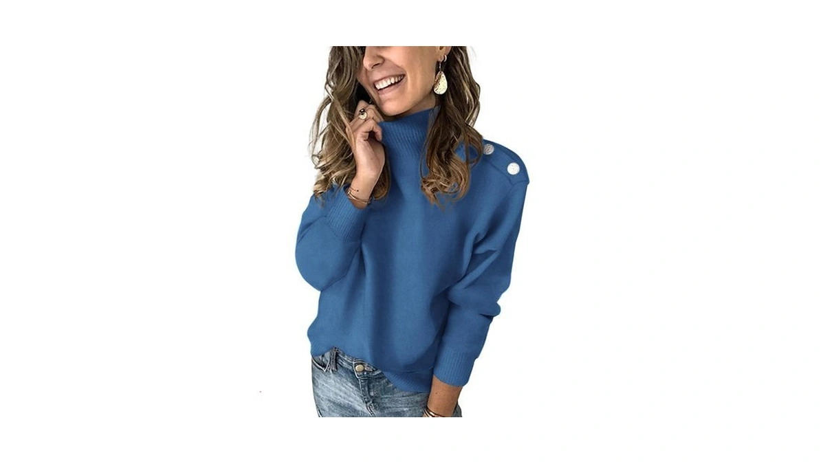 Kirundo Fall Sweaters For Women Striped Turtleneck Sweater(b-blue, M)