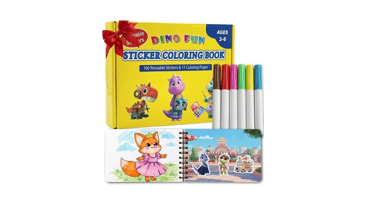Dino Fun Double-sided Sticker & Coloring Book With Markers For