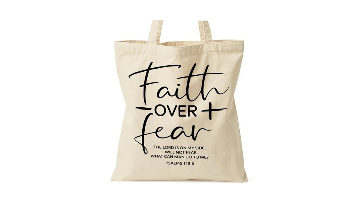 Zallobee Christian Tote Bag, Faith Over Fear Canvas Bag, Inspirational