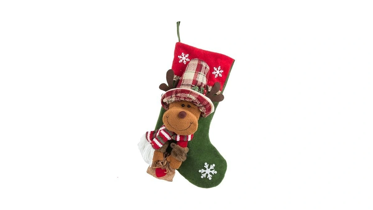 Reindeer Design Soft Fabric Vintage Style Christmas Stocking For Christmas