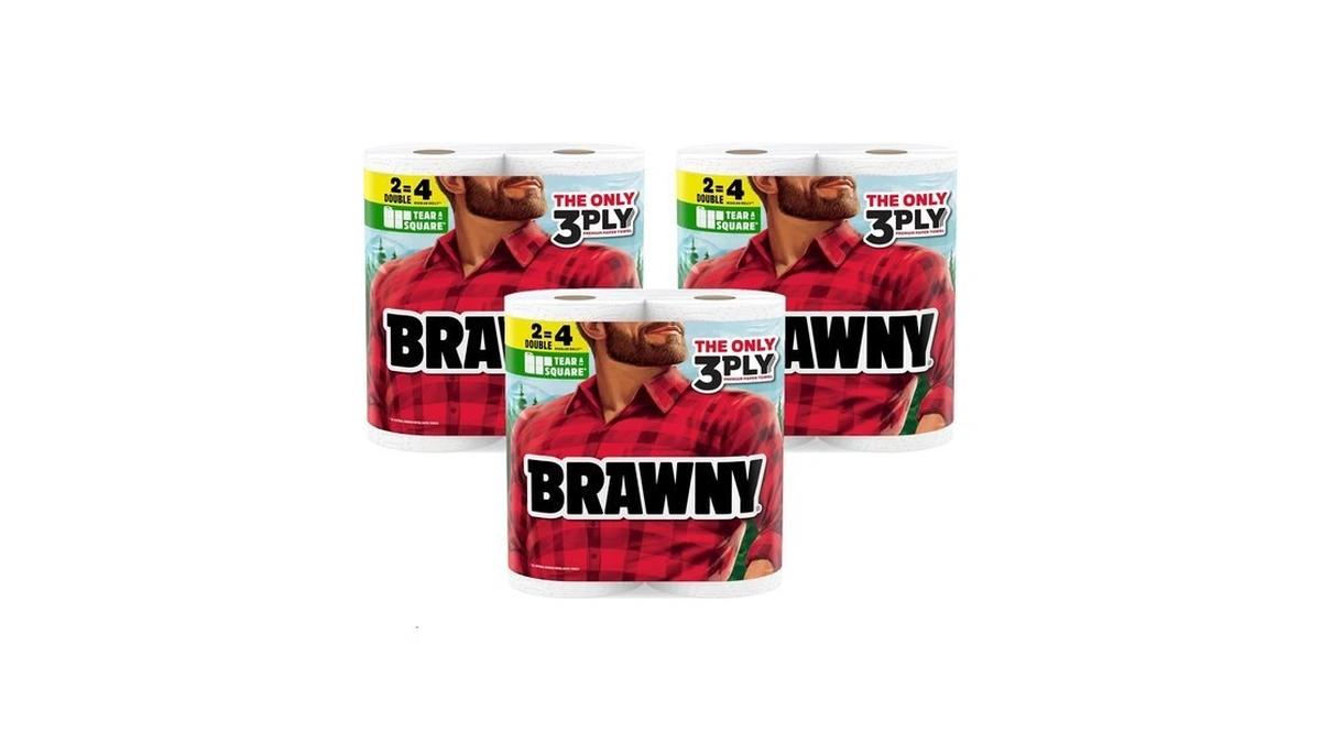 Brawny Tear-a-square 3-ply Paper Towels, 6 Double Rolls = 12