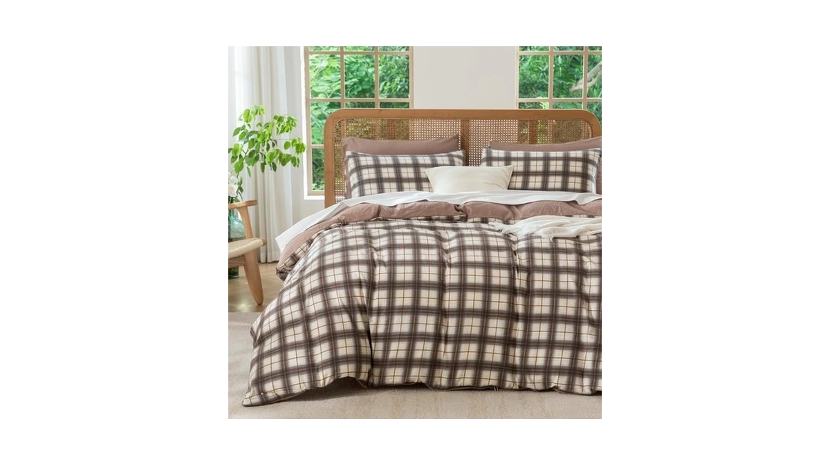 Tisplr Duvet Cover Queen Plaid Brushed Soft Microfiber Gauze Fabric