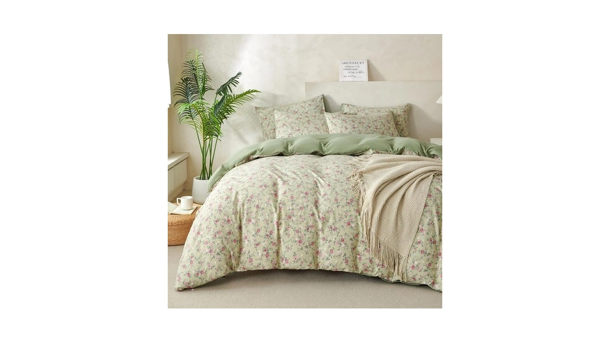 Bupird Queen Floral Duvet Cover Luxury Soft Brushed Microfiber Crinkle