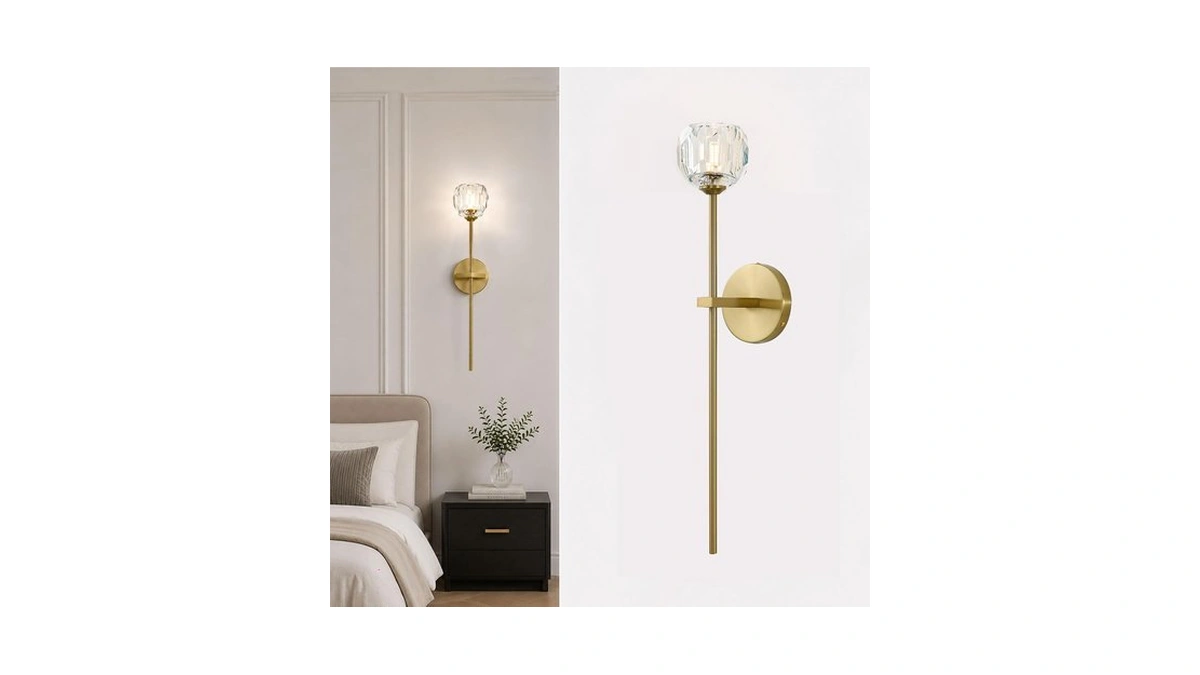 Gold Crystal Wall Sconces Brushed Brass Mid Century Modern Bathroom
