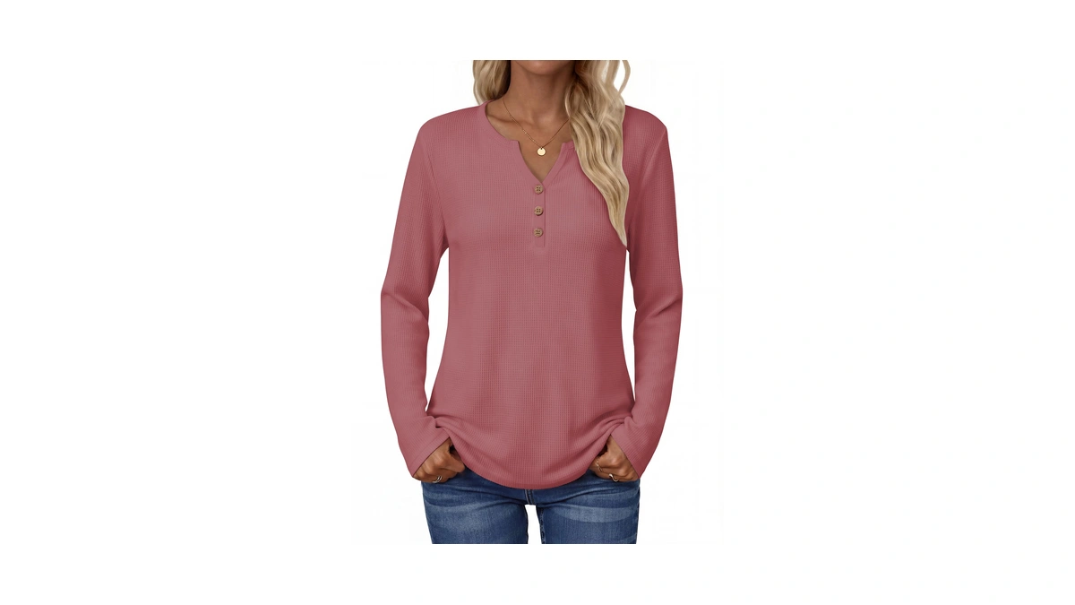 Zeagoo Women's Long Sleeve Waffle Knit Tops 2026 Fall Henley