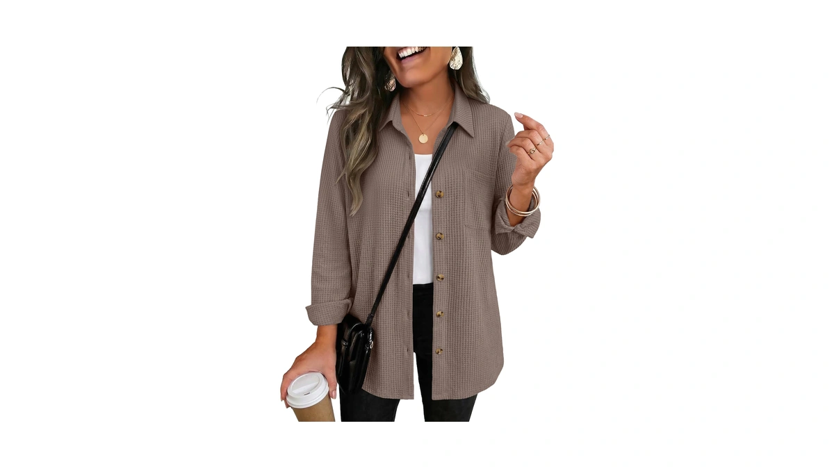 Zeagoo Khaki Button Up Shirt Women Waffle Business Casual Work