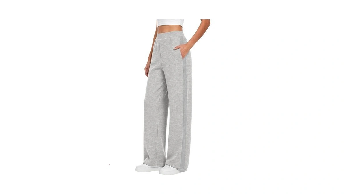 Anrabess Womens Waffle Knit Wide Leg Lounge Pants Light Grey