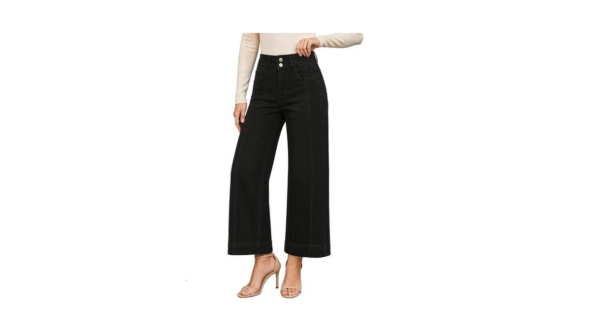 Vollisdan Women's Straight Leg Cropped High Waisted Jeans Trendy Black