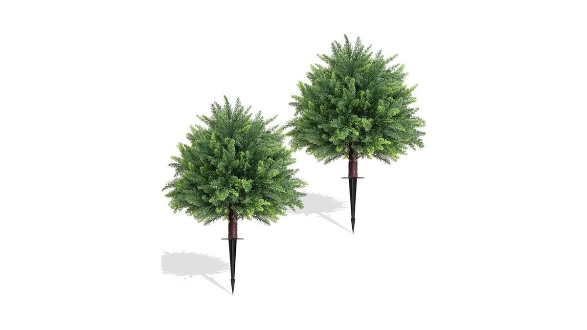 Broiscy 28'' Artificial Cedar Topiary Ball Trees, 2 Set With