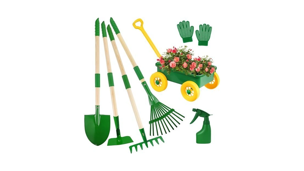 Duckura Kids Wheelbarrow Set, Kids Gardening Tools Set With Real