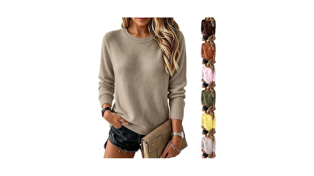 Knit Tops For Women Crew Neck Long Sleeve Slim Fit