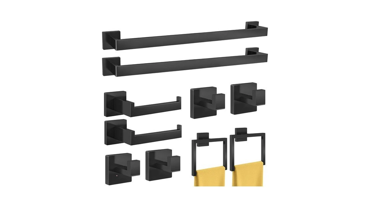 Bathroom Hardware Accessories Set, 10 Piece Black Towel Bar Set