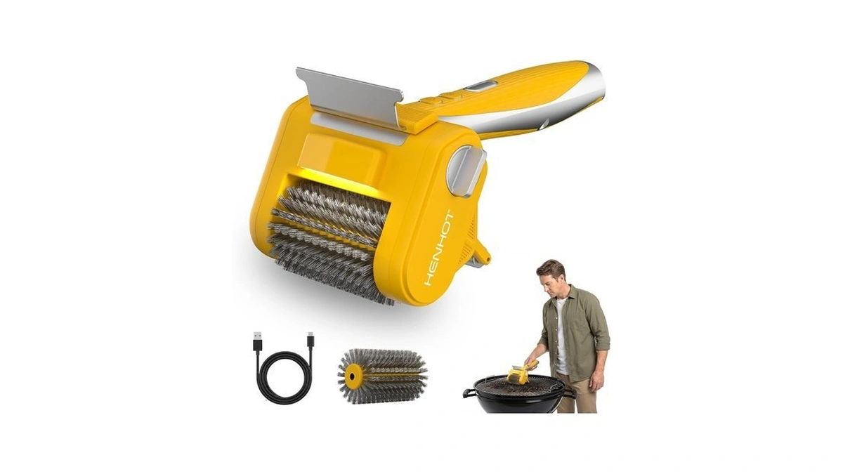 3-in-1 Electric Grill Brush With Support Roller For Effortless Cleaning