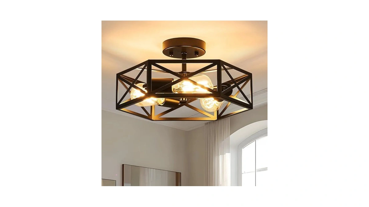 Wuyaio Modern Farmhouse Black Semi Flush Mount Ceiling Light 14.6