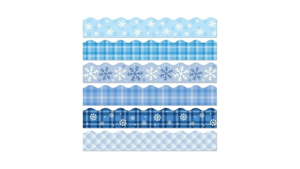 Beyumi 96pcs Winter Snowflake Plaid Bulletin Board Borders Blue Christmas