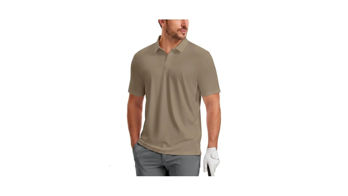 Puli Men's Golf Polo 4-way Stretch Breathable Stand Collar Khaki