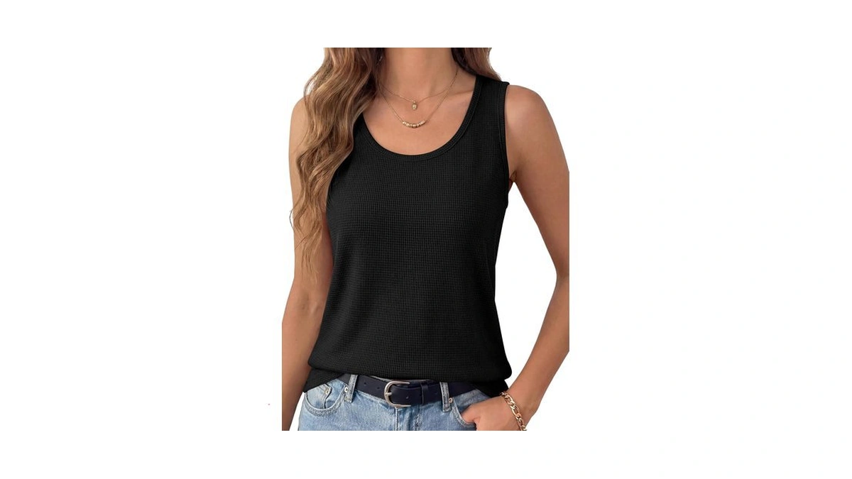 Anrabess Tank Tops For Women Waffle Knit Scoop Neck Flowy