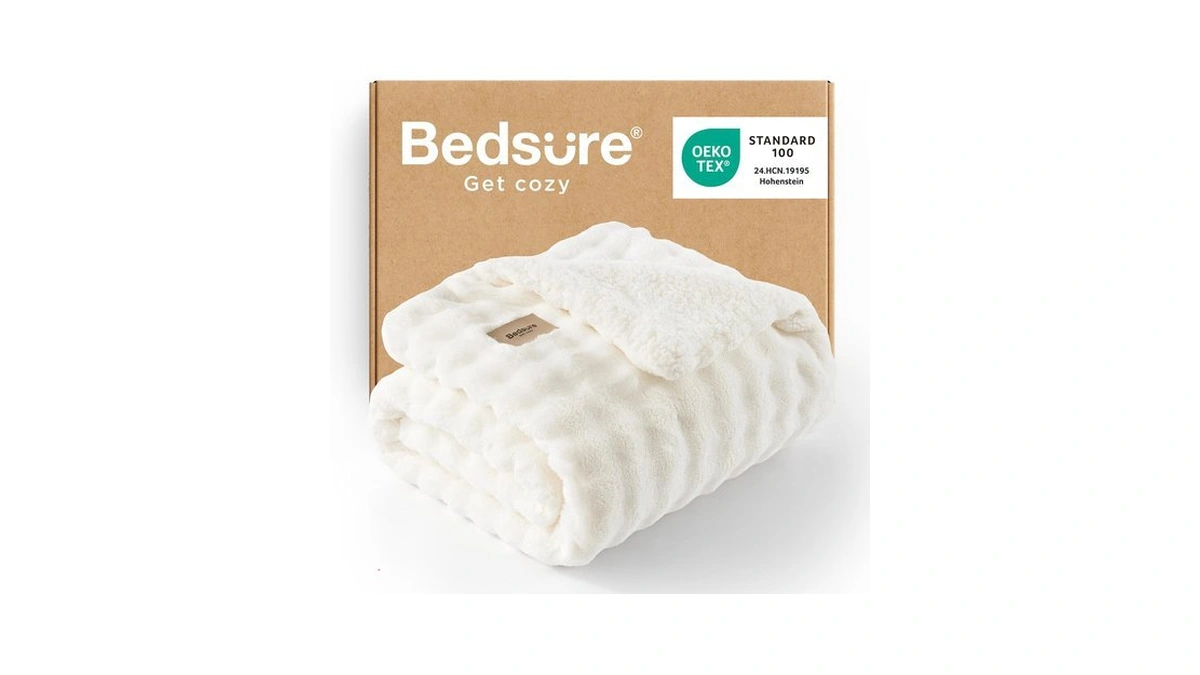 Bedsure Gentlesoft Cloud Bubble Sherpa Throw Blanket For Couch, Fluffy