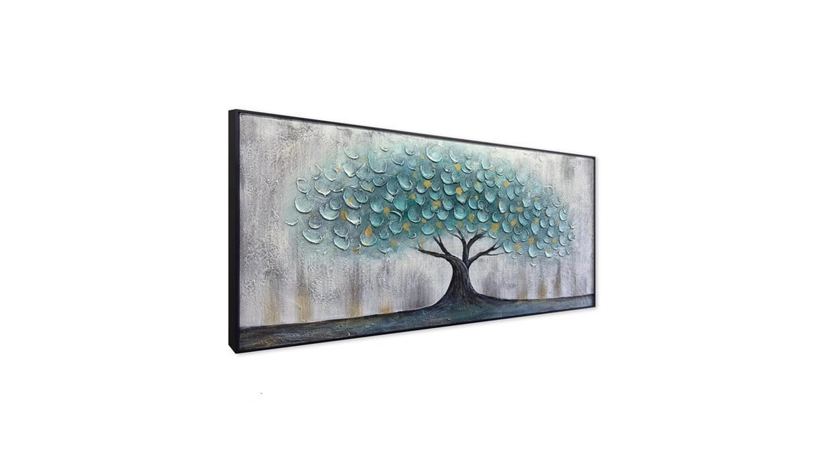 Teal Blue Tree Of Life Canvas Wall Art For Living