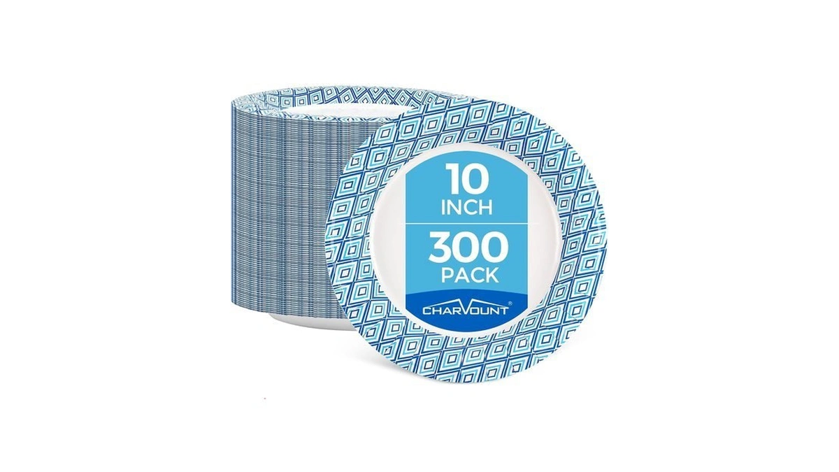 Charmount 10 Inch Disposable Blue Paper Plates - 300 Count