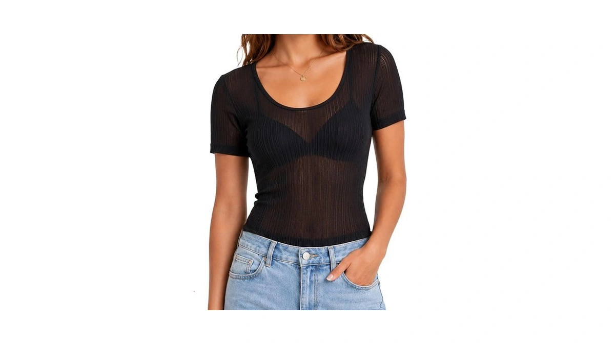 Sunzel Women's Sheer Mesh V Neck Going Out Top For