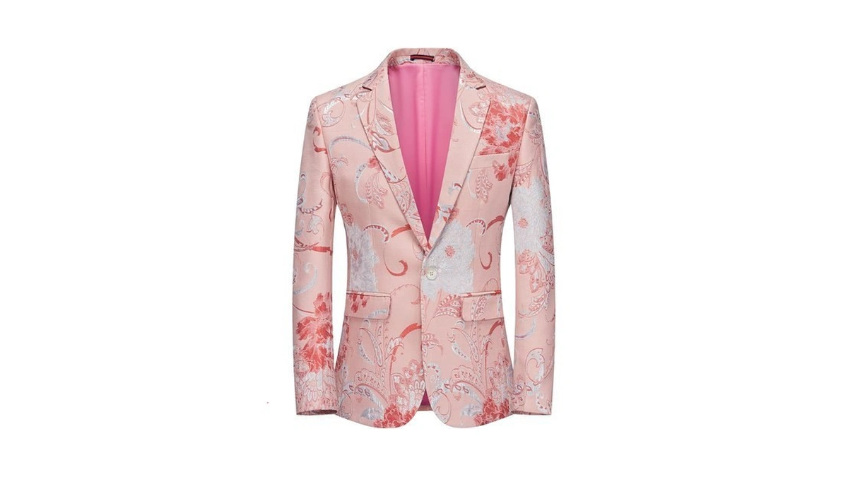 Mogu Mens Slim Fit Blazer Vintage Jacquard Suit Jacket For