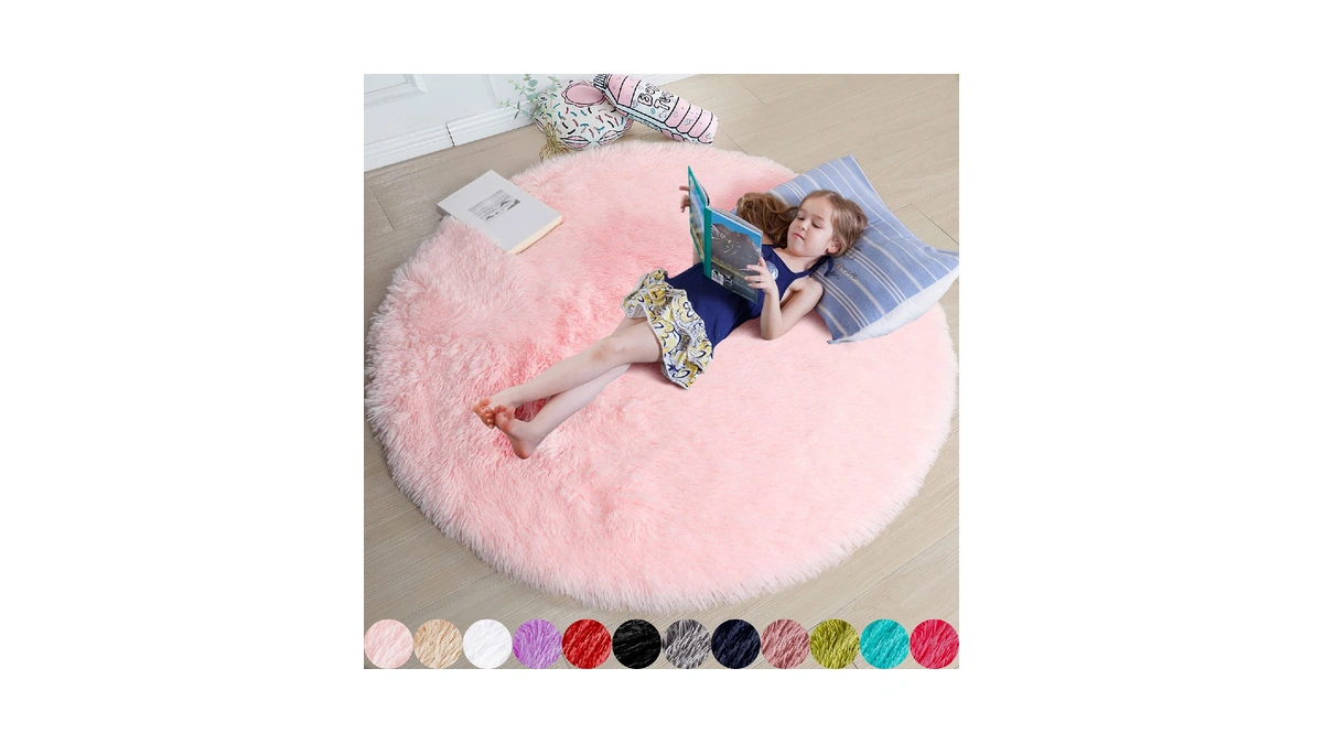 Amdrebio Pink Circle Round Fluffy Area Rug 4ft For Girls