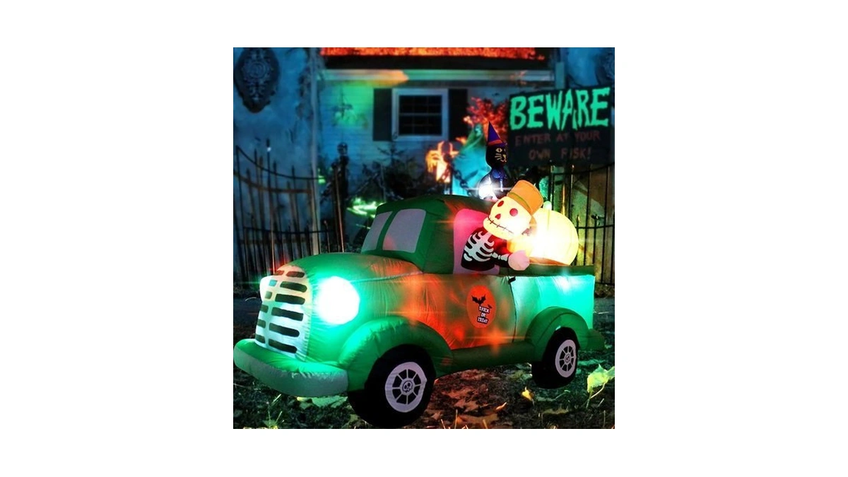 7.5ft Long Halloween Inflatable Ghost Car Decorations With Led Lights