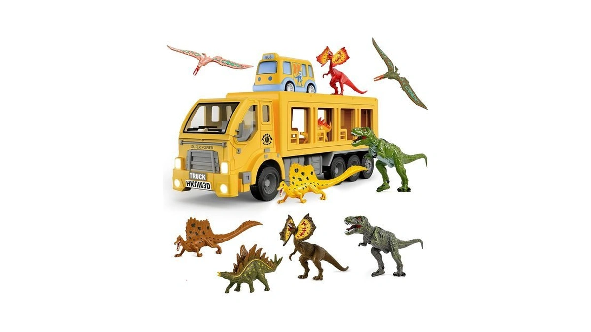 Veslier Dinosaur Truck Toys Set, Dinosaur Transport Carrier Truck With