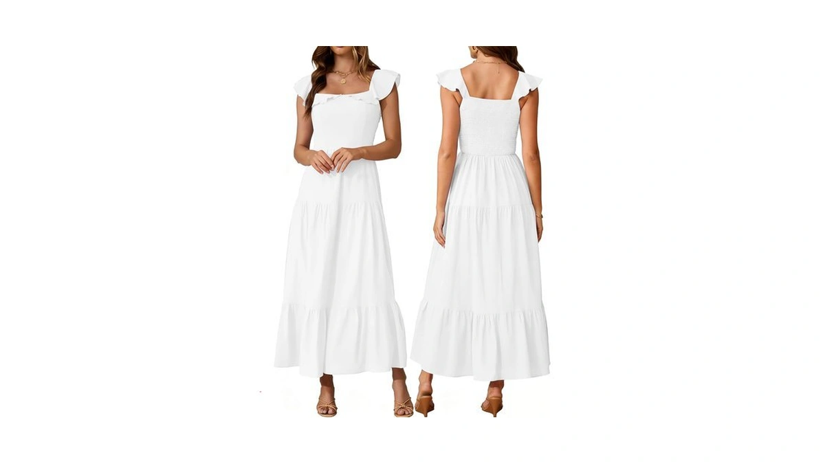 Aumora Womens Summer Sleeveless Maxi Dress Square Neck White