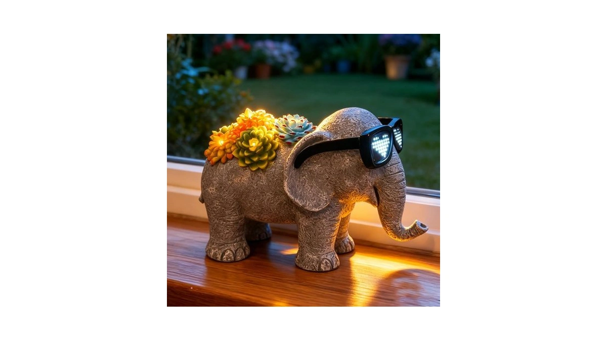 Zusonud Solar Garden Outdoor Statues Elephant With Succulent And Led