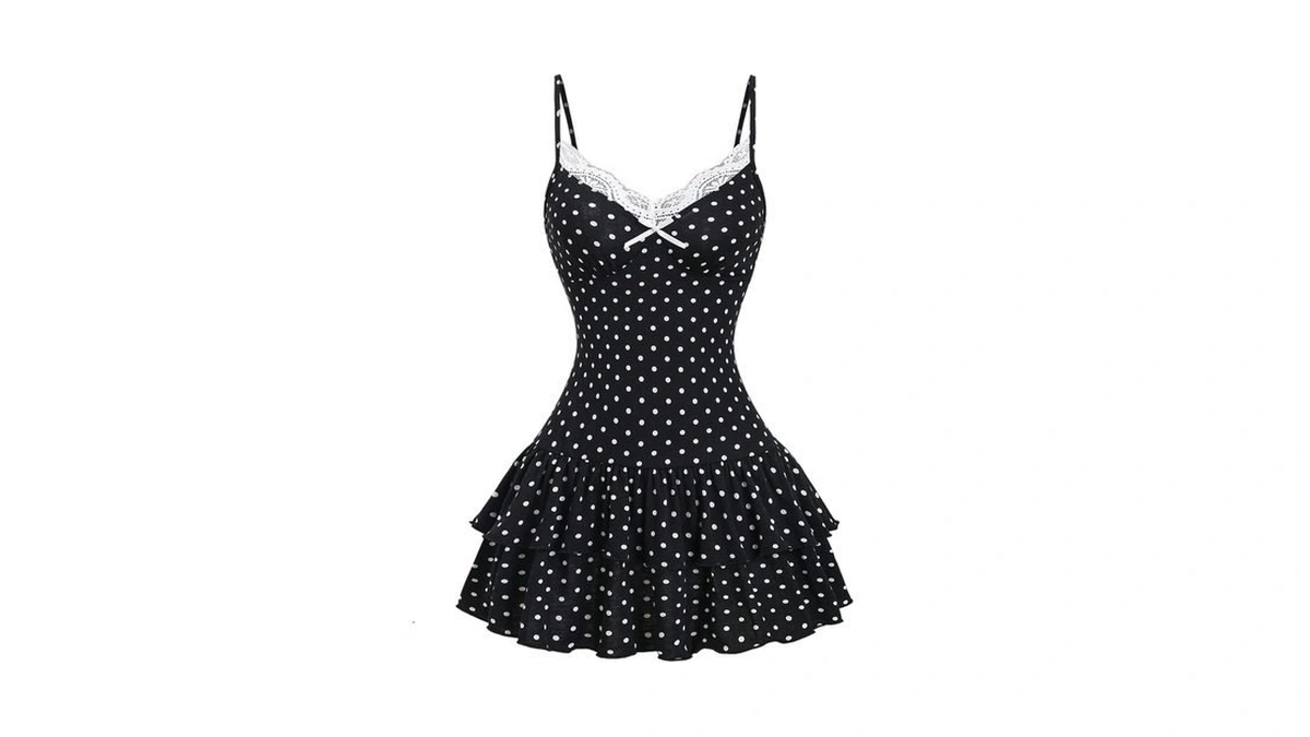 Amazon : Beaudrm Women's Polka Dots Mini Dress Y2