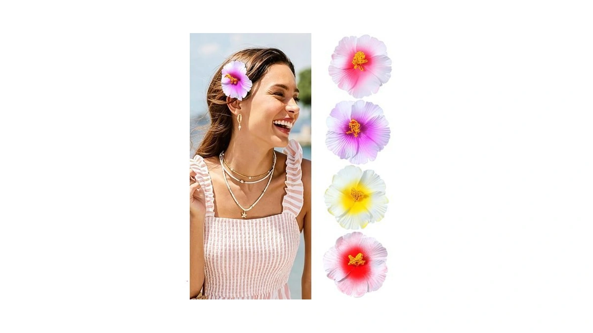Acecha 4pcs Hawaiian Flower Hair Clips, Orchid & Hibiscus Duckbill