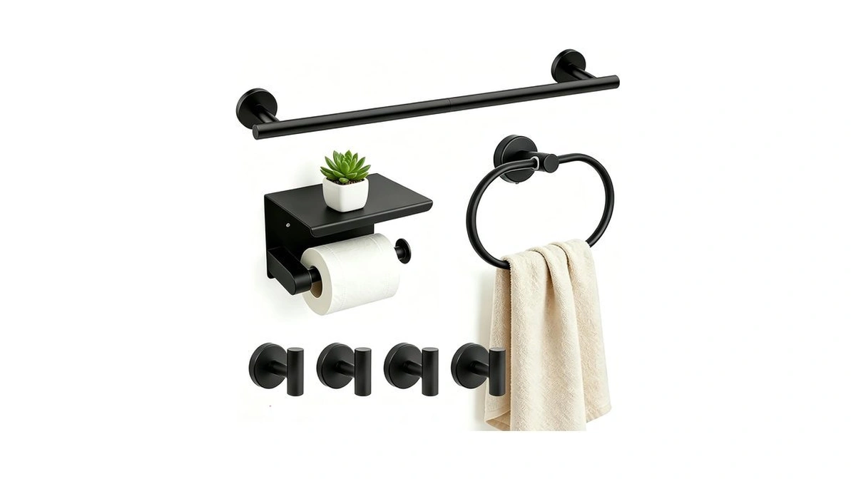 Depecal 7-piece Bathroom Hardware Accessories Set, Sus304 Towel Bar, Black