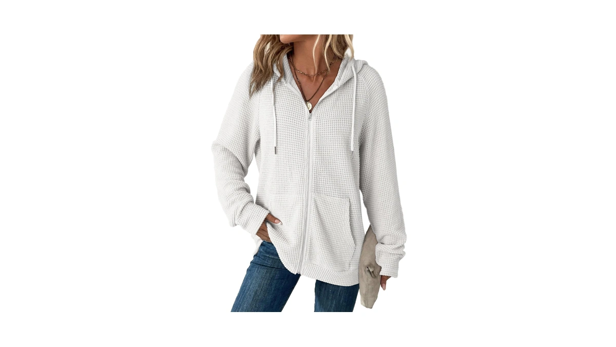 Dokotoo Womens Sweatshirt White Fall Hoodies Oversized Zip Up Hoodie