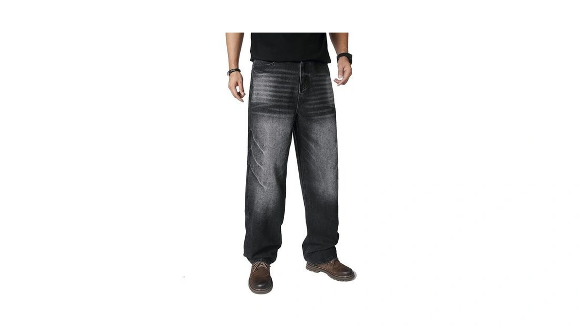 Aititia Men's Wash Wide Leg Baggy Jeans (32, 9505 Black