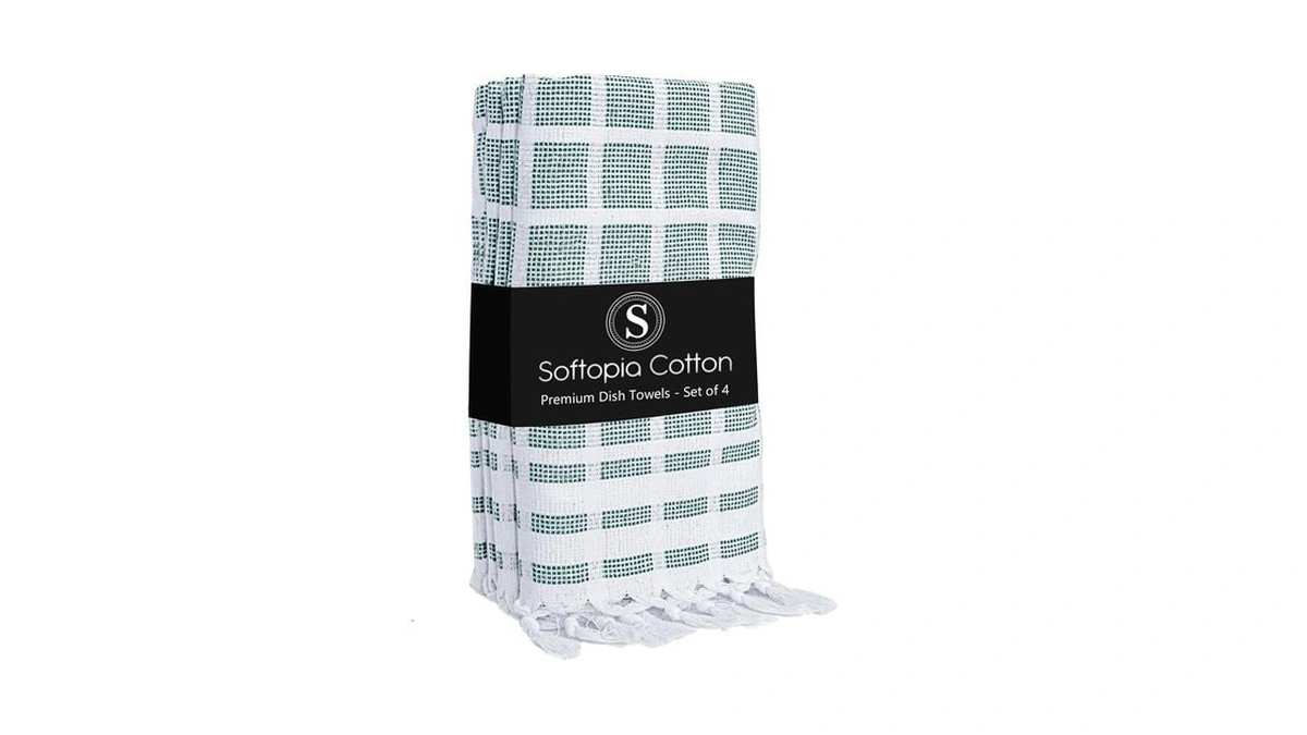 Softopia Cotton Matrix Dobby Kitchen Towels 4 Pack, 100% Cotton,