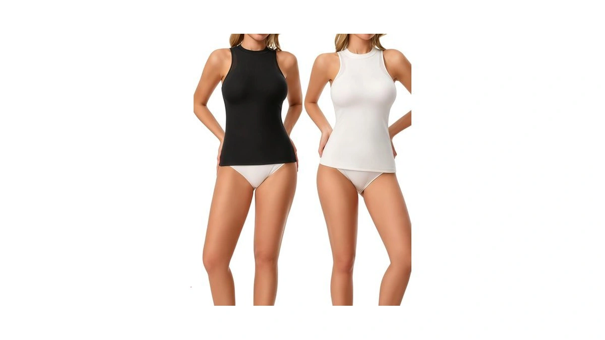 Ranzzran Women’s High Neck Tank Top Light Tummy Control Daily