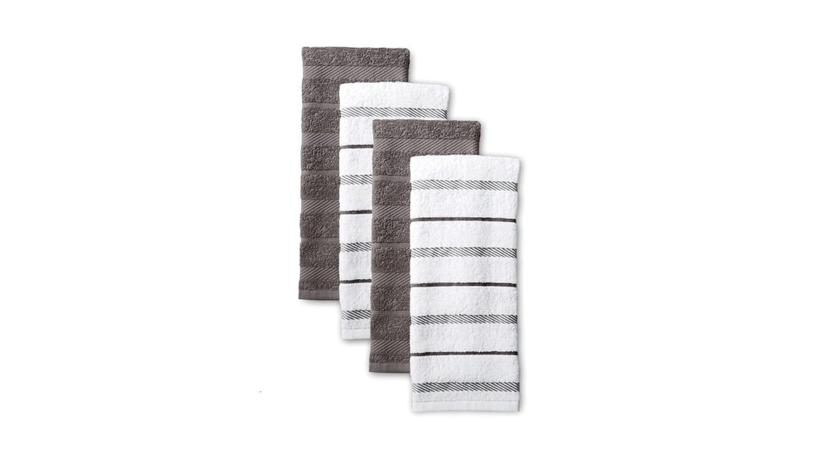 Kitchenaid Albany Kitchen Towel 4-pack Set, Charcoal Grey/white, 16"x26"