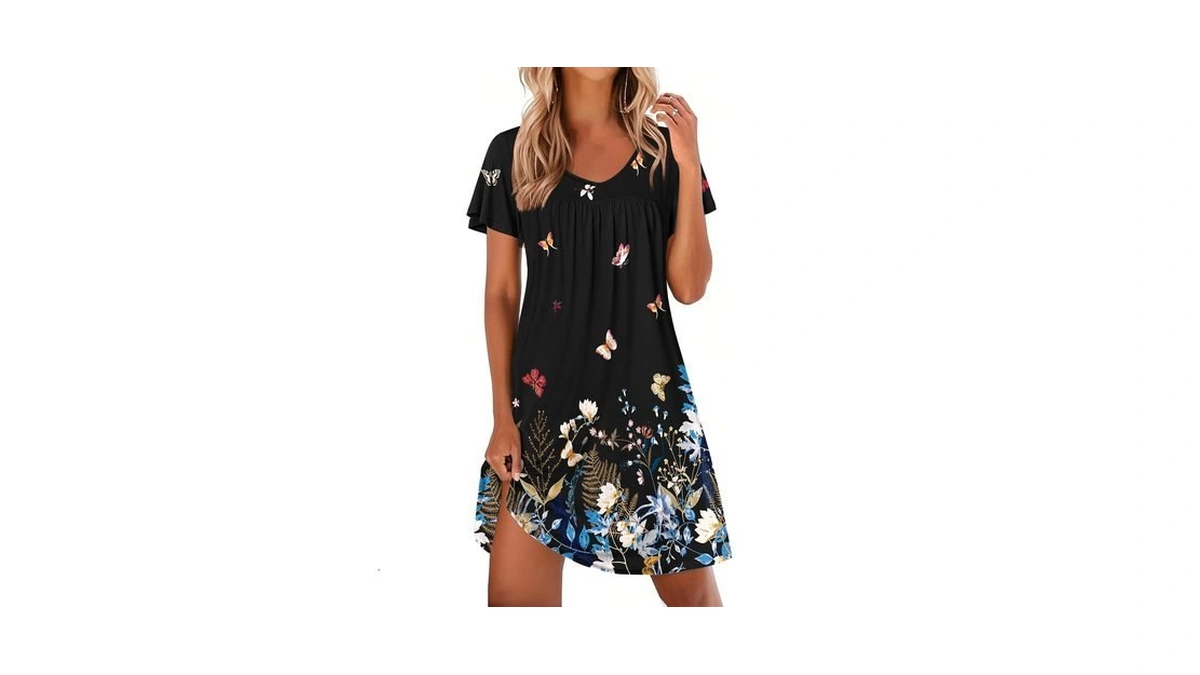 Ekouaer Nightgowns For Women Short Sleeve House Dress Pleated Night
