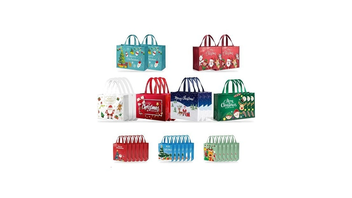 Ipqxe 34 Pack Christmas Gift Bags Assorted Sizes- Reusable Tote