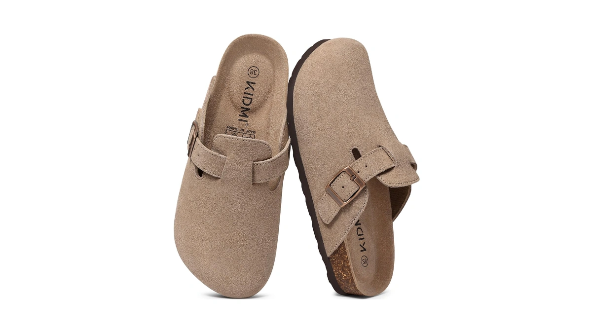 Kidmi Genuine Suede Clogs For Women Men Cork Footbed Mules