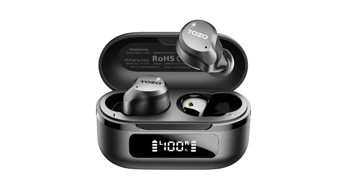 Tozo Nc9 Hybrid Active Noise Cancelling Wireless Earbuds, 60h, Led