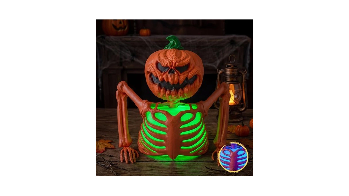 Joyin Halloween Lighted Pumpkin Skeleton Tabletop Decorations, Multicolor Led Pumpkin